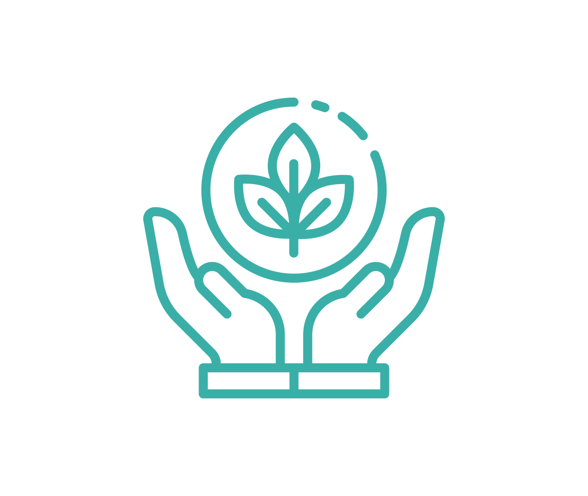 an icon of hands holding a circle with a plant inside symbolizing stewarding resources