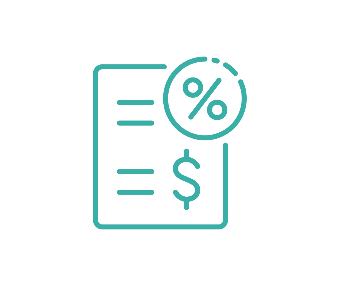 icon of a form with a dollar sign, overlaid with an icon of a percentage symbol symbolizing taxes