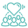 icon of a heart connecting five people representing family giving plans and growing generosity