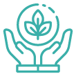 Icon of hands holding a circle with a plant inside representing stewarding your resources
