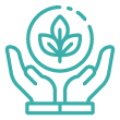 Icon of hands holding a circle with a plant inside representing stewarding your resources
