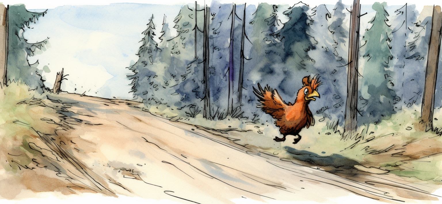 Chicken Little sprints through the woods.