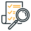 an icon of a checklist with a magnifying glass