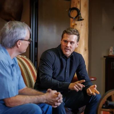 Donor Joel Hodgdon speaks to his father